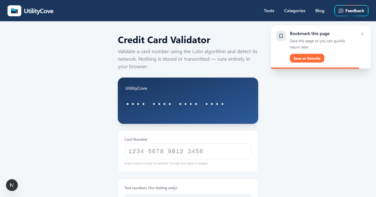 Credit Card Number Validator — UtilityCove | Free Online Tool