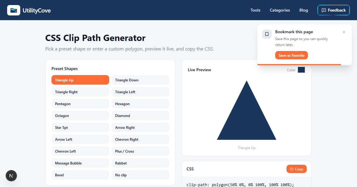 CSS Clip Path Generator — Shapes & Polygons — UtilityCove | Free Online ...