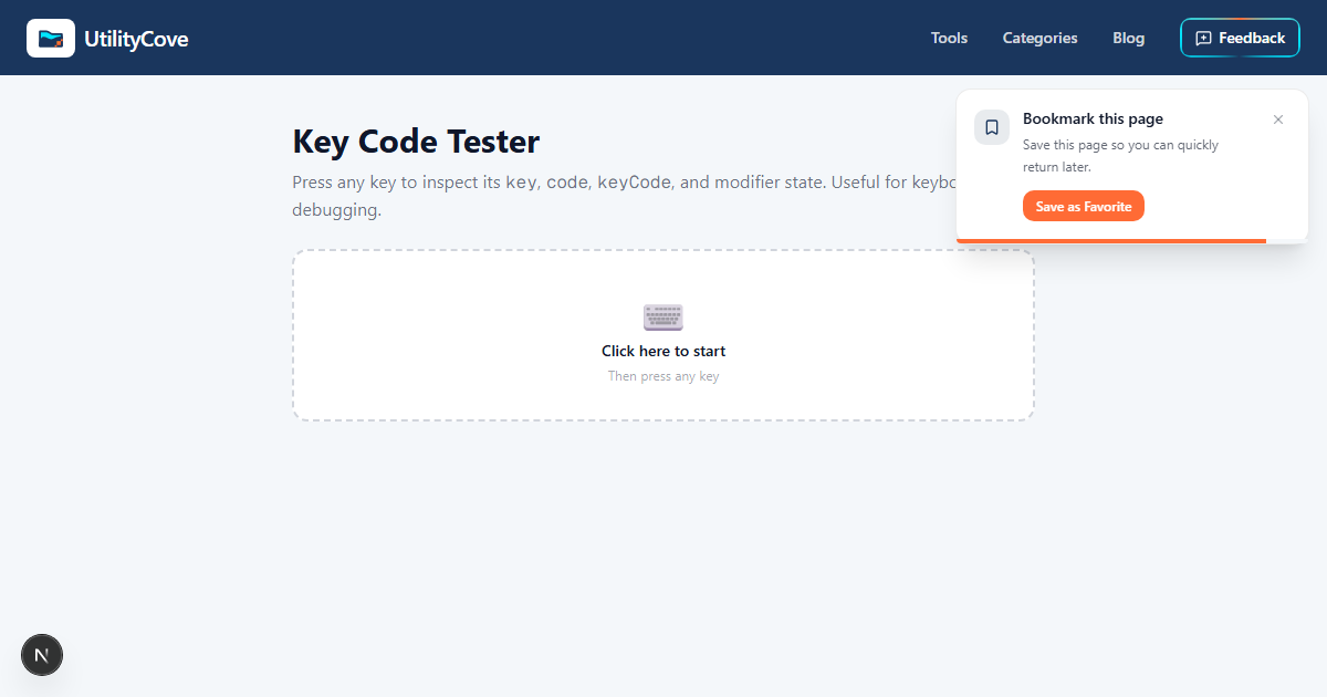 Key Code Tester — JavaScript Keyboard Event Inspector — UtilityCove ...