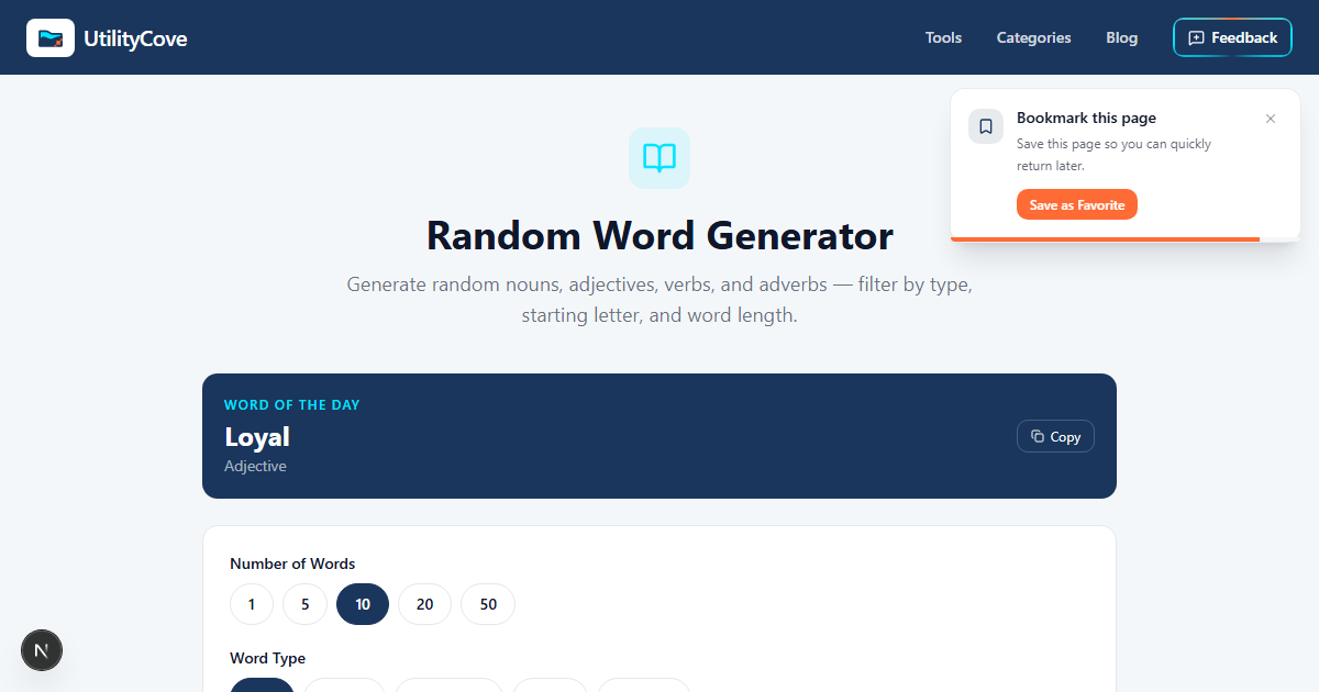 Random Word Generator — UtilityCove | Free Online Tool