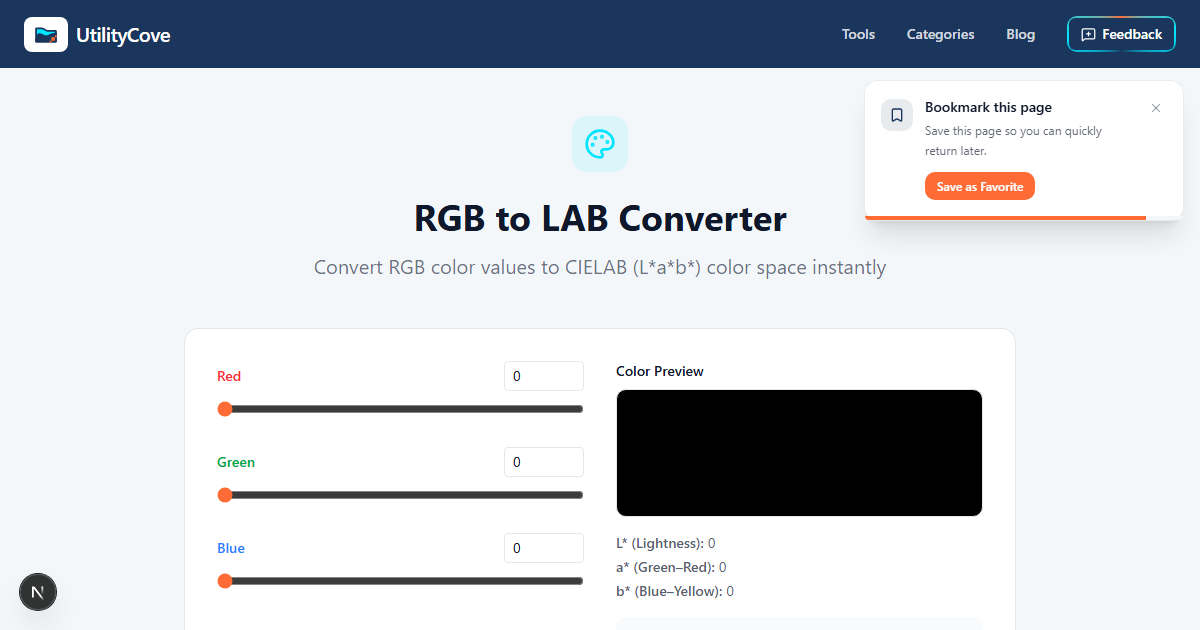 RGB to LAB Converter — UtilityCove | Free Online Tool