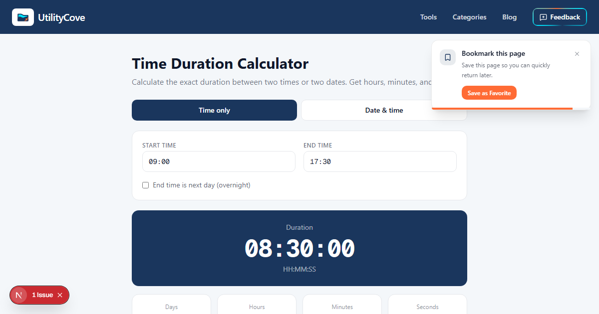 Time Duration Calculator — Hours, Minutes & Seconds Between Times ...